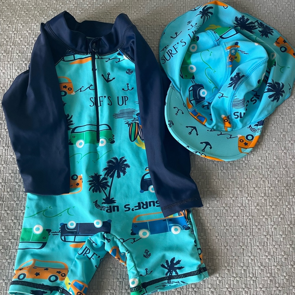 Baby Swimsuit One Piece Zipper Swimwear with Hat